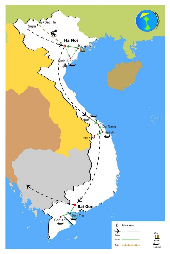 carte-circuit-vietnam-15-jours-nord-au-sud