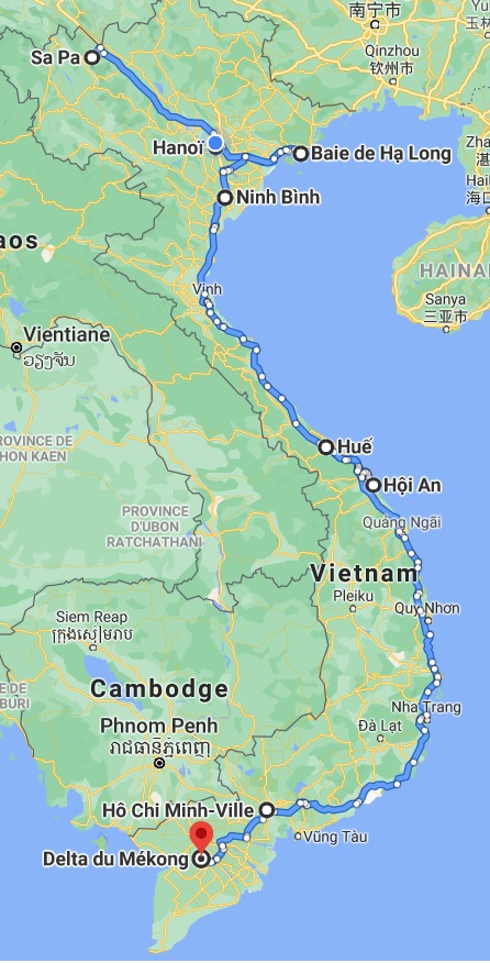 mappa nord e sud del vietnam